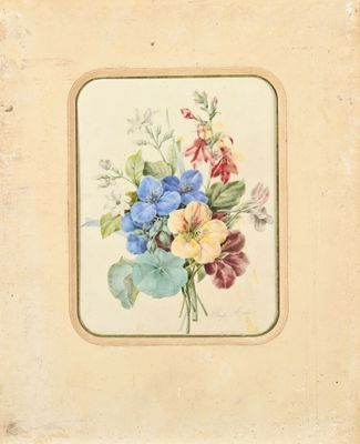tableau représentant un bouquet de fleurs dans un cadre accroché au mur