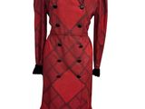 red and black plaid dress with black collared neckline