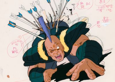 une image représentant un personnage de dessin animé avec des flèches dans les cheveux