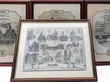 trois photos encadrées représentant une ville avec une horloge et une photo d'un bâtiment