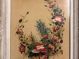 une peinture représentant des fleurs dans un panier sur fond beige