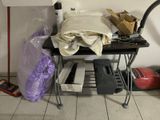 a table with a lot of stuff on it in a room