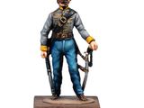 the figurine of a man with a gun is standing on a wooden base