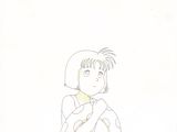 cartoon drawing of a woman with short hair holding a cell phone