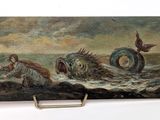 a picture of a painting of a man and a woman in the ocean