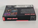 the back cover of a game box with a black and red design