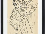 une image représentant un dessin d'un homme en costume et d'une femme en robe
