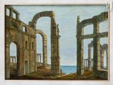 a painting of an old building with columns in it