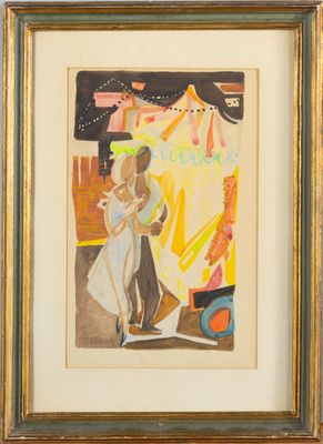 an image of a painting of a man and a woman dancing in front of a fire