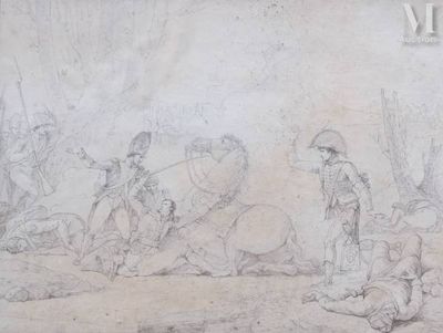 drawing of a group of men on horseback in a field