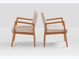 pair of mid century danish lounge chairs in teak and beige upholstered upholstered