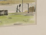 a picture of a painting of a bench in a park
