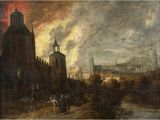 an image of a painting of a castle with a river in the foreground