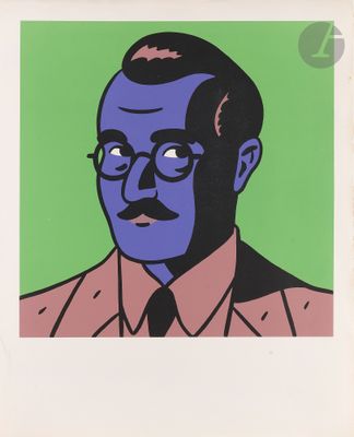 an image of a painting of a man with glasses and a tie