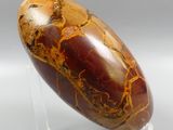 brown and yellow stone on clear acrylic stand on white background