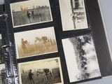 an old photo album with pictures of people and animals in it