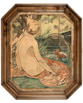 une image d'une peinture représentant une femme assise sur le sol