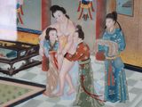 a painting of a group of women standing in a room