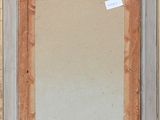 a painting of a brown and white frame with a label on it