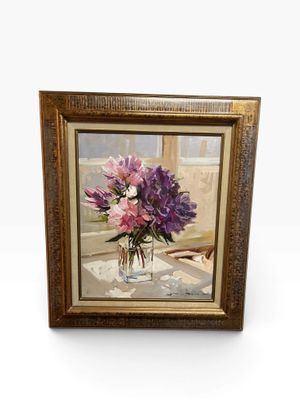 a picture of a painting of flowers in a vase