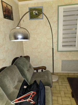 an image of a living room with a couch and a lamp