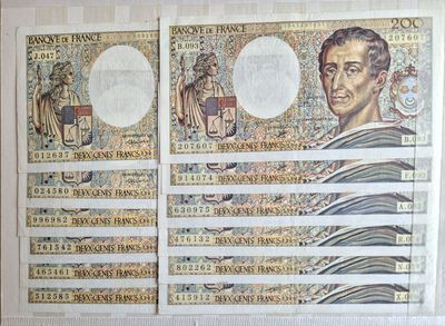 200 francs Montesquieu, 12 ex entre 1982 et 1990 SUP à proch…