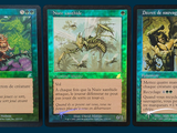 three cards with different designs of animals and plants on them