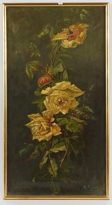 tableau représentant des roses jaunes sur fond noir
