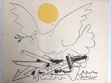 une image représentant un dessin d'une colombe tenant une branche d'olivier dans son bec