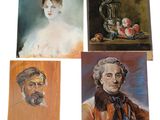 four paintings of a woman, a man, and a woman
