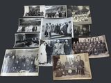 several old black and white photos of a group of people