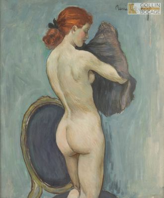 une image représentant un tableau d'une femme nue tenant un éventail