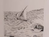 a drawing of a sailboat in the water