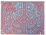 une image représentant une peinture rouge et bleue sur fond blanc