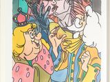 tableau représentant un groupe de personnages de dessins animés, dans un cadre blanc