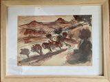 painting of a man riding a horse with a group of people on it