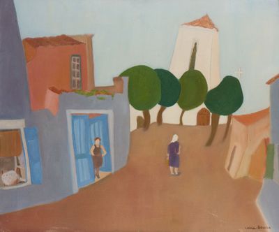 un tableau représentant une personne marchant dans la rue