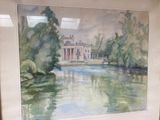 une image d'une peinture d'une maison au bord de l'eau
