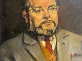 painting of a man in a suit and tie with a red tie