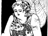 un dessin en noir et blanc représentant une femme avec un tatouage sur le bras