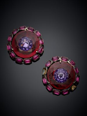 une paire de boucles d'oreilles en améthorate et tourmaline rose