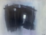 une image représentant un tableau d'un bâtiment en noir et blanc sur fond gris