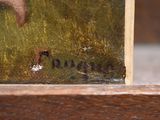 a picture of a painting of a dog in a field