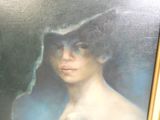 un tableau représentant une femme coiffée d'un chapeau