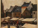 an image of a painting of a market scene with people walking around