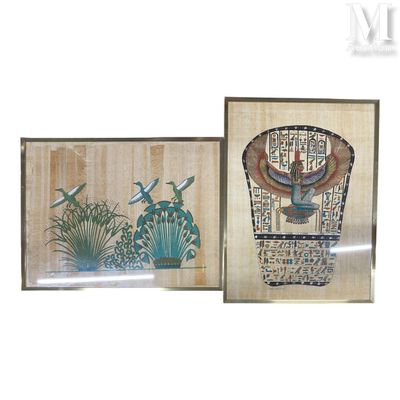 two framed pictures of a bird and a plant on display