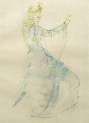 an image of a drawing of a woman in a blue dress
