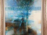 an oil painting of a tree in a field with a sky background