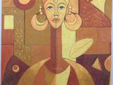 an image of a painting of a woman with a hat on