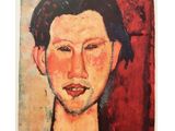 une image représentant un tableau d'une femme sur fond rouge